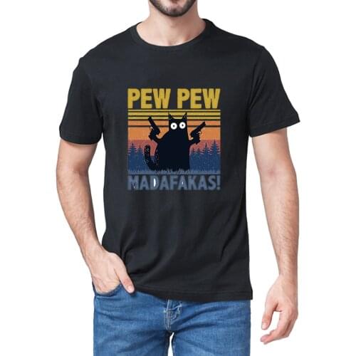 Unisex 100% Cotton Pew Madafakas Cute Black Cats Printing Fashion Brand Summer Mens T-Shirt Casual Streetwear Harajuku Women