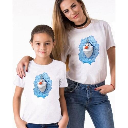 Frozen Cartoon Print Women Men Girl Boy T Shirt Summer White Graphic Tees Family Matching Clothes Harajuku Streetwear Tops