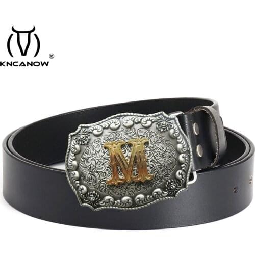 Belt For Men Cowhide Genuine Leather Belt M Letter Casual Fashion Luxury Brand Fancy Vintage Jeans Strap Cinto Para Hombre Marca