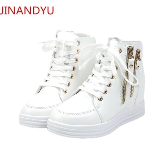 Leather Casual Wedges Shoes for Women High Top Sneakers Black White Shoes on Platform Sneakers Fashion Sport Shoes Women Heels