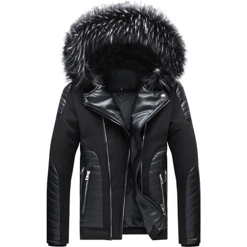 Jacket Men New Arrival PU Leather Fur Collar Motorcycle Jacket Men Stylish Biker Coat Patckwork Slim Fit Autumn winter