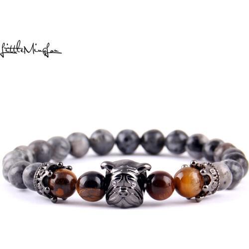 Little MingLou Cute Animal Bulldog Bracelet crown charm women bracelets & bangles flash Stone Beads Bracelet for men Jewelry