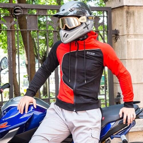 SFK Black Red Stylish Cotton Mens Motorcycle Hoodie with CE Protection Armor/ Motocross Racing Accessories/ Jumpsuit Sweatshirt