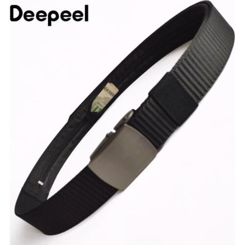 Deepeel 1pc 3.2*125cm Mens Smooth Alloy Buckle Tactical Belt Unisex Nylon Zipper Hide Money Outdoor Sporty Man Safety Waistband