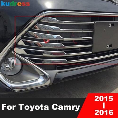 For Toyota Camry 2015 2016 Chrome Front Grille Grills Cover Trim Center Bumper Racing Grill Trim Sticker Car Styling Accessories