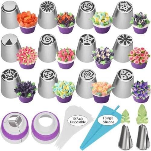 27Pcs/Set Russian Piping Tips Cream Nozzles Stainless Steel Flower Cream Pastry Tips Nozzles Bag DIY Baking Cake Decorating Tool