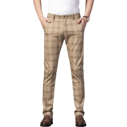 2021 New Mens Suit Pants Plaid 7-colors Slim Micro Stretch Trousers Business Casual Pants Office Fashion Straight-leg Pants