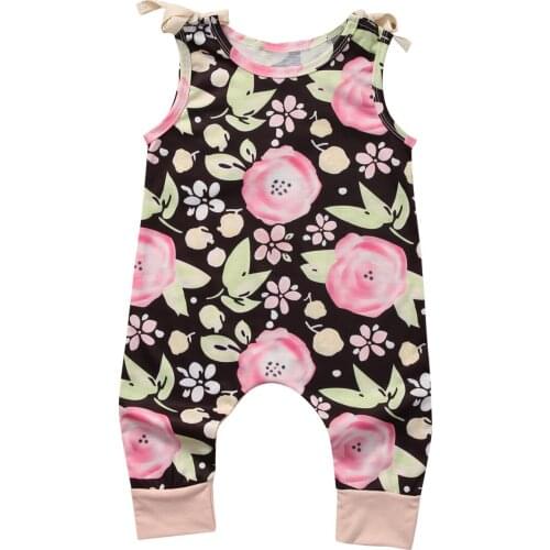 Hi Hi Baby Store Toddler Kids Baby Girls Summer Strap Romper Jumpsuit Floral Pants Clothes Cotton Outfit