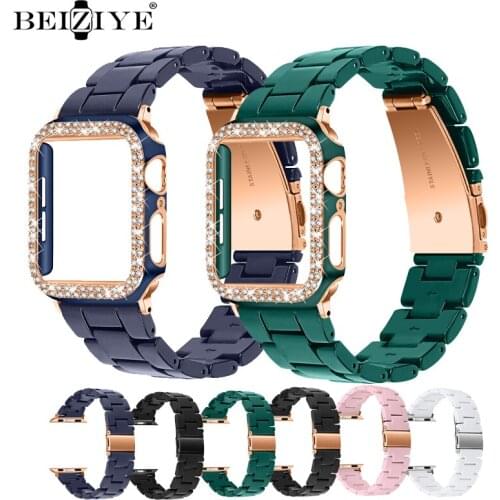 Resin Watchband+case For Apple Watch Band 42mm 38mm 40mm 44mm Exquisite watch case strap set for iWatch Series 6 5 4 3 Bracelet