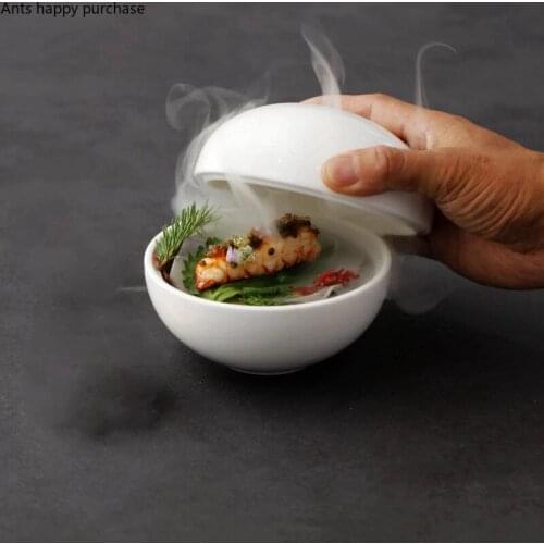 Spherical Ceramic Plate Restaurant Dinner Plate Decorative Plates White Tableware Sushi Dish Salad Bowl Dessert Bowl with Cover