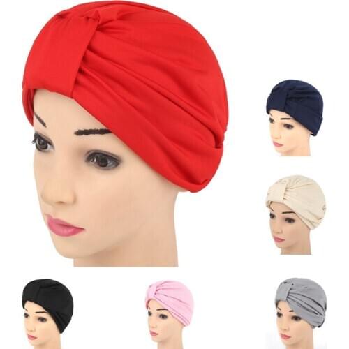 New Cross turban cap plain wrinkle Indian hat head scarves Chemo Hair Loss Wrap Soft Muslim Thin cap Ladies Bonnet Solid Color
