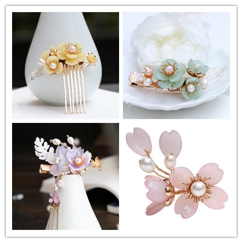 Pair vintage handmade Court lady pearl flower Hair clip sticks bun accessories up do Headwear for kimono hanfu COSPLAY XZ
