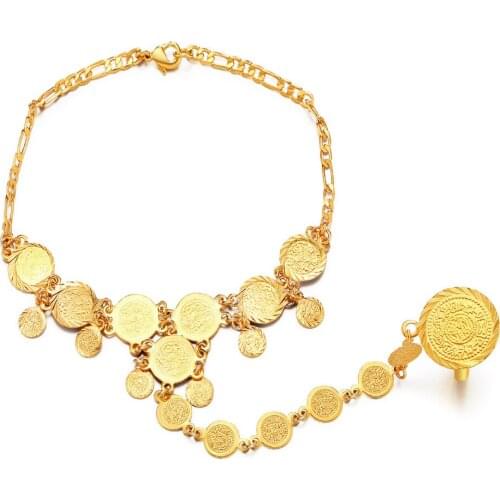 WANGAIYAO Coin Bracelet for Women,Arab Chain Middle Eastern Gift,Gold Color Coins Jewelry Middle Eastern Wedding
