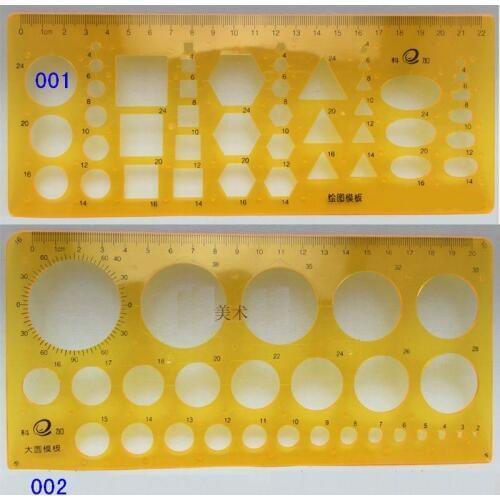 Qone 200 pc Yellow Plastic Measuring Templates Circle Oval Triangle square Geometric Rulers for Students/Design/Drawing/Teaching