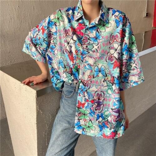 HOUZHOU Harajuku Summer Korean Style Short Sleeve Chic Women Blouse Vintage Oversize Streetwear Loose Button-down Shirts Fashion