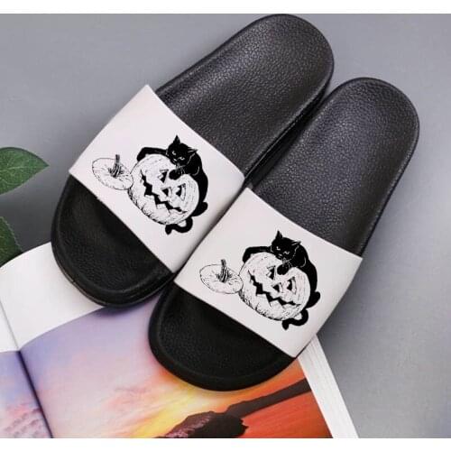 Women Shoes Summer Home Indoor Slippers pumpkin cat Print Thick Non-slip Sandals Bathroom Slides Fashion shoes woman 2021