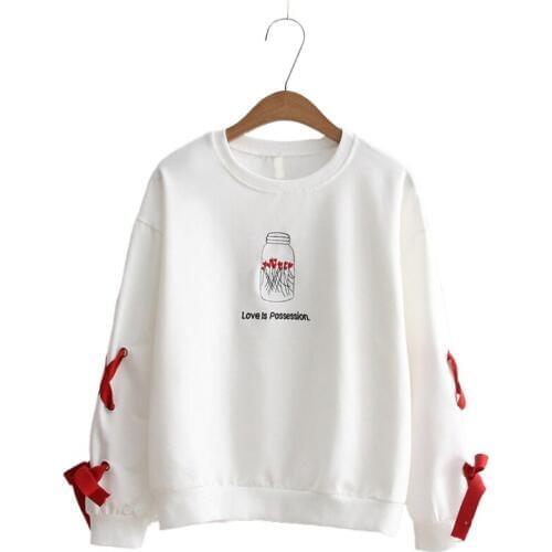 Women Preppy Style Sweet Hoodies Sweatshirts Cotton Round Neck Pullover Womens Lace Up Loose Tracksuit