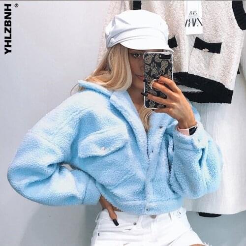 YHLZBNH 2020 Autumn Winter Womens Coat Cozy Faux Lambswool Fleece Top Clothes Loose Warm Windproof Long Sleeve Buttons Clothes