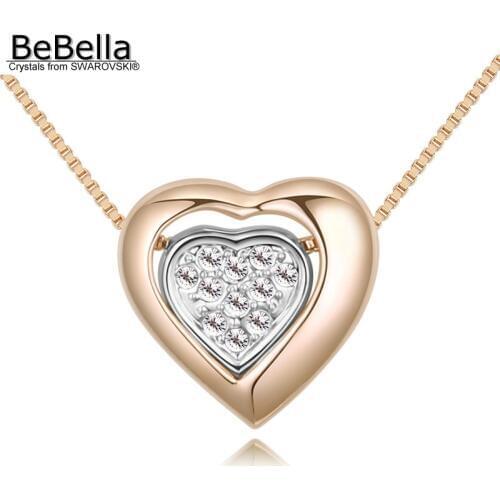 BeBella double color heart in heart pendant necklace Made with Czech crystals for women wedding bride jewelry Christmas gift