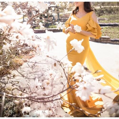 Womens Ruffle Off Shoulder Maternity Dress Women Dress Ruffles Pregnancy Clothes Ruched Bodycon Long Dresses Vestidos 2021 New