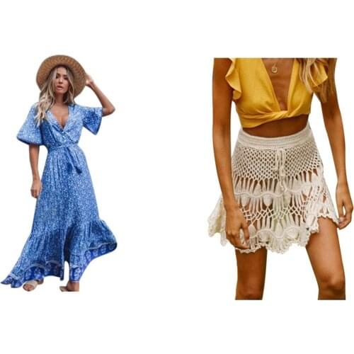 Beach Bikini Hook Flower Hollow Short Skirt White One Size With Retro Women Summer Short Sleeve Dress Royal Blue S