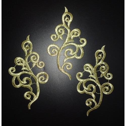 1pair Gold metallic embroidery flower lace applique patches dress DIY Headwear Flower Lady Motif