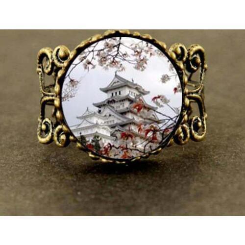 Steampunk Movie Japan, Pagoda Ring.1pcs/lot bronze or steel Glass Ring jewelry