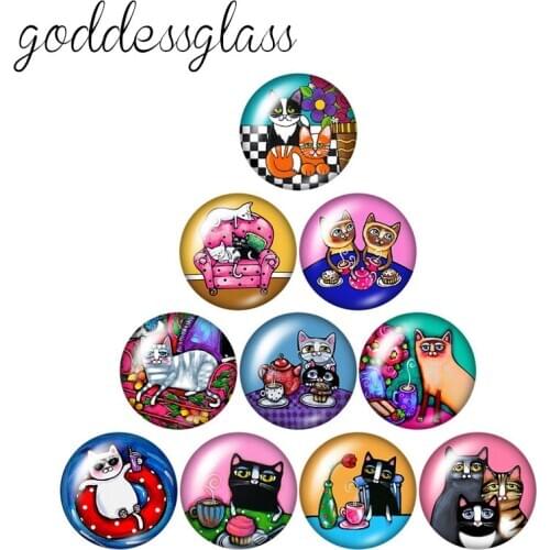 Cute Cats Painting Style Home Cat Pet lovely 10pcs 12mm/18mm/20mm/25mm Round photo glass cabochon demo flat back Making findings