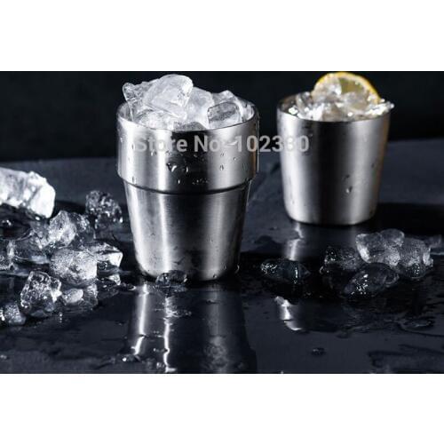 100pcs 175ml Tea Cup Hair Line Finish Mirror Finish Scaldproof 304 Stainless Steel Double Layer Water Cup Tableware