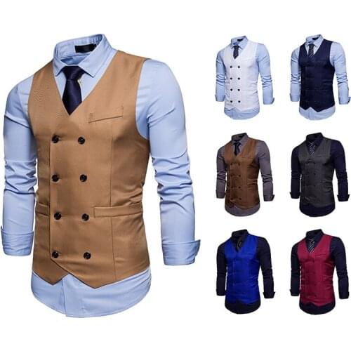 2021 new fashion mens double-breasted gentlemans formal casual vest vest jacket S-XXL