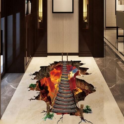 3d Valley Rope Bridge Floor Sticker For Bedroom Living Room Home Decoration Diy Landscape Wall Mural Art Pvc Decal