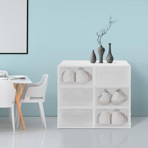6Pcs/Set Foldable Shoe Box Transparent Plastic Shoe Rack Storage Bins Drawers Combination Flip Cover Room Organizer Shoe Hanger