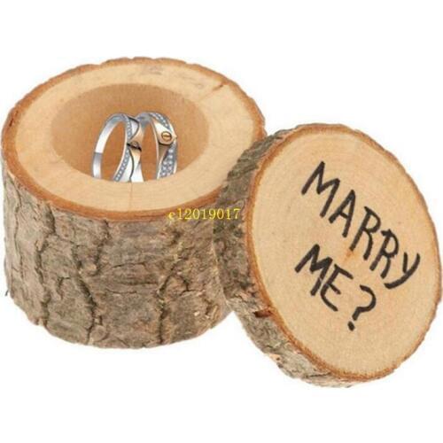 60pcs Rustic Blank DIY Wood Ring Box Wedding Valentines Decoration Wooden Ring Holder Gift Box