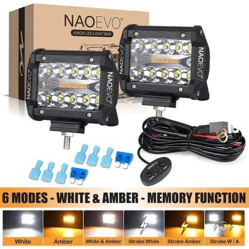 NAOEVO Led Light Bar 4inch 6 Modes 120w Amber White With Memory Function For Truck Boat Jeep Off Road Fog Driving Work Light