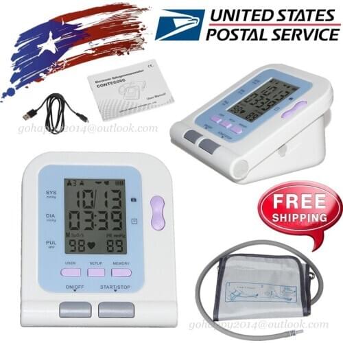CONTEC08C Digital Lcd Upper Arm Blood Pressure Monitor Heart Beat Meter Machine US Seller with Adult Cuff