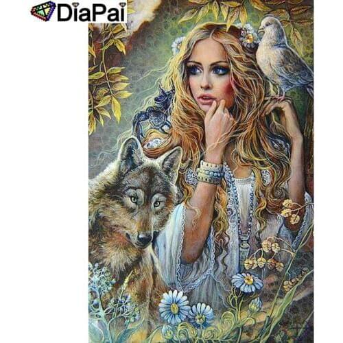 DIAPAI 5D DIY Diamond Painting 100% Full Square/Round Drill "Wolf beauty owl" Diamond Embroidery Cross Stitch 3D Decor A23602