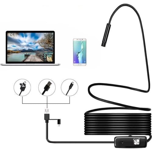 720P Endoscope 5.5mm Lens PC Android USB Endoscope Camera 1m 2m Cable Waterproof Led Car Inspection Camera Snake Tube Endoskop