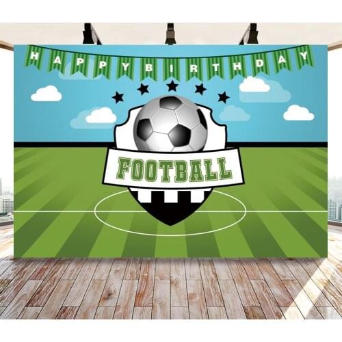 Football Soccer Field Blue Sky White Cloud Boy Photography Backdrops Happy Birthday Kids Cake Dessert Table Decor Backgrounds