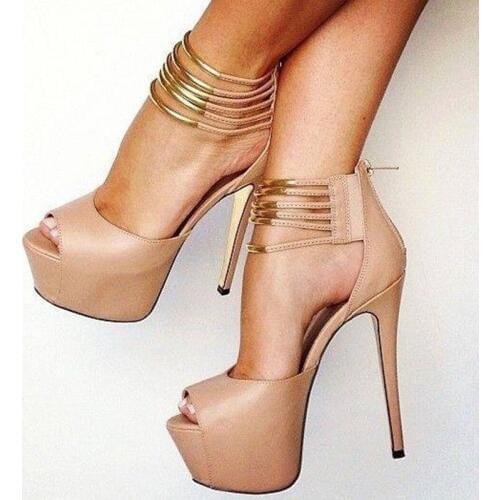 GOOFLORON NEW,Shoes., beige patent-leather bare metal trim, 16cm stiletto heels, womens sandals