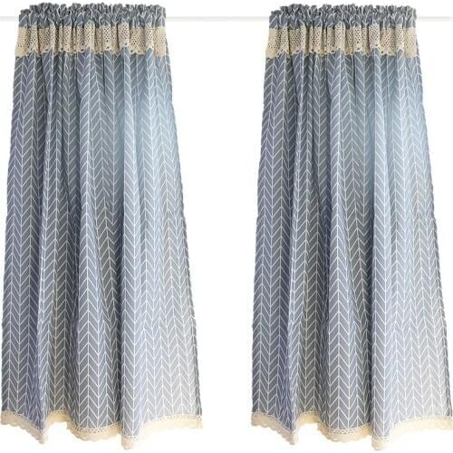 Cotton Linen Short Curtain Arrow Pattern Half-Curtain Lace Hem Coffee Small Dustproof Curtain for Cabinet Door Custom Size