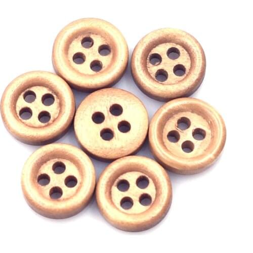 30PCS Eco-friendly Mini Round Light Brown Wood Sewing Buttons 11mm 4 Holes Kids' Clothing Scrapbook Crafts Ornaments Accessories