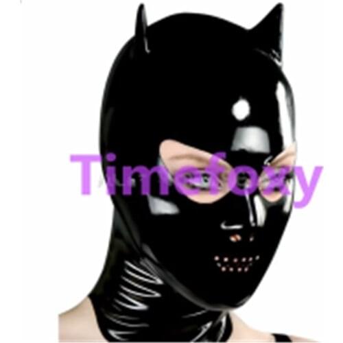 Pure Latex Cat mask fetish latex hood ponytail with Zip on Back latex mask Costumes Accessories for Party halloween
