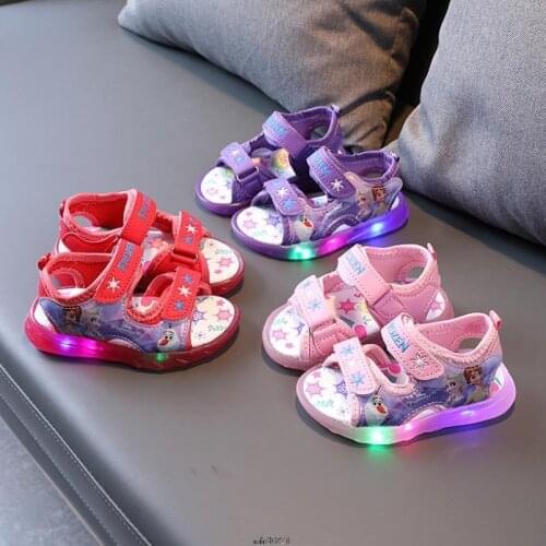 New Frozen Elsa Girls Light Sandals Baby Summer Beach Shoes Disney Boys Girls Spiderman Breathable Sandals