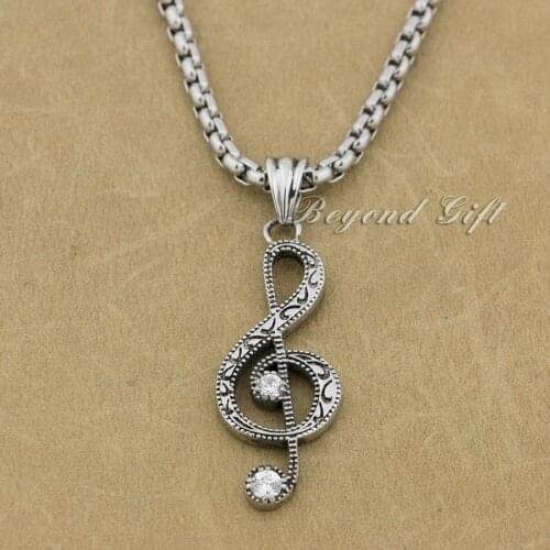 LINSION Music Note Musical Treble G Clef Symbol 316L Stainless Steel Pendant 7E005 Steel Necklace 24inch