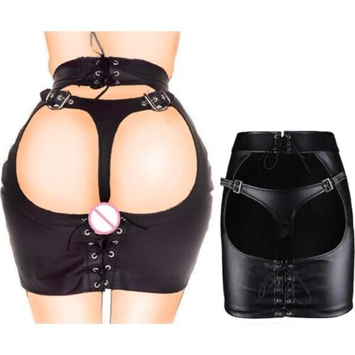 Mini Skirt Porn Sexy Lingerie Black Leather Panties Latex Panty Dress Fetish Erotic Sexy G-String for Women Bdsm Bondage Sex Toy