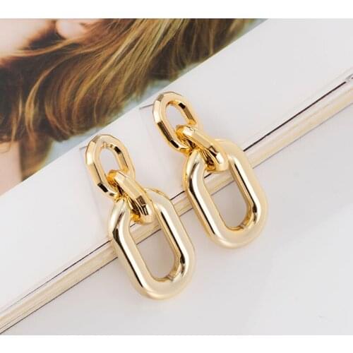 Fashion Vintage Luxury Oval Drop Earrings For Women Gold Metal Statement Hanging Earrings 2021 Trend Party Female Modern Jewelry