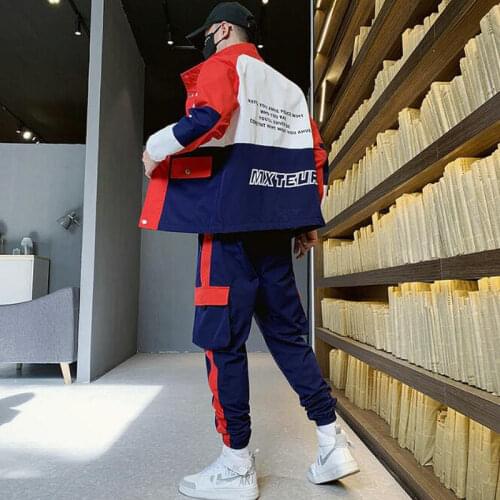 2021 Fashion 2 Pieces Sets Mens Cargo Zipper Tracksuit With Pockets Military Jackets And Fit Elastic Waist Pants Track Suit