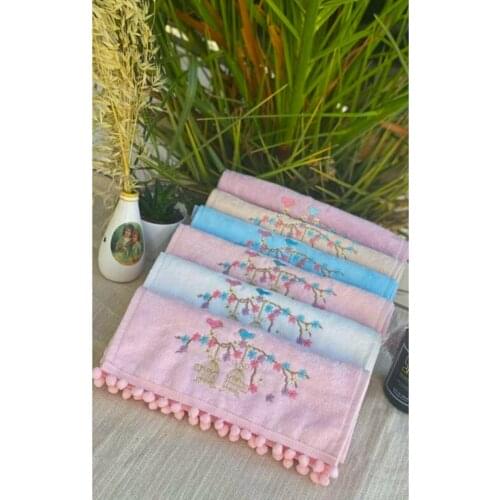 6'lı Velvet Pompon Lattice Embroidered 30x50 Dowries Kitchen Towel Set