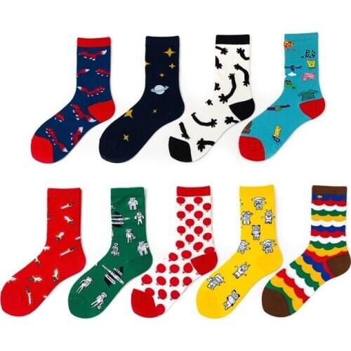 Q 1 Pair Combed Cotton for Men Women Long Tube Socks Casual Colorful Cartoon Pattern Breathable Japanese Fashion Sock