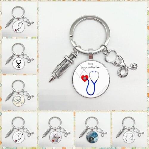 2020 New Nurse Medical Stethoscope Medical Syringe Key Ring Stethoscope Pattern Keychain Nurse Doctor Keychain Gift